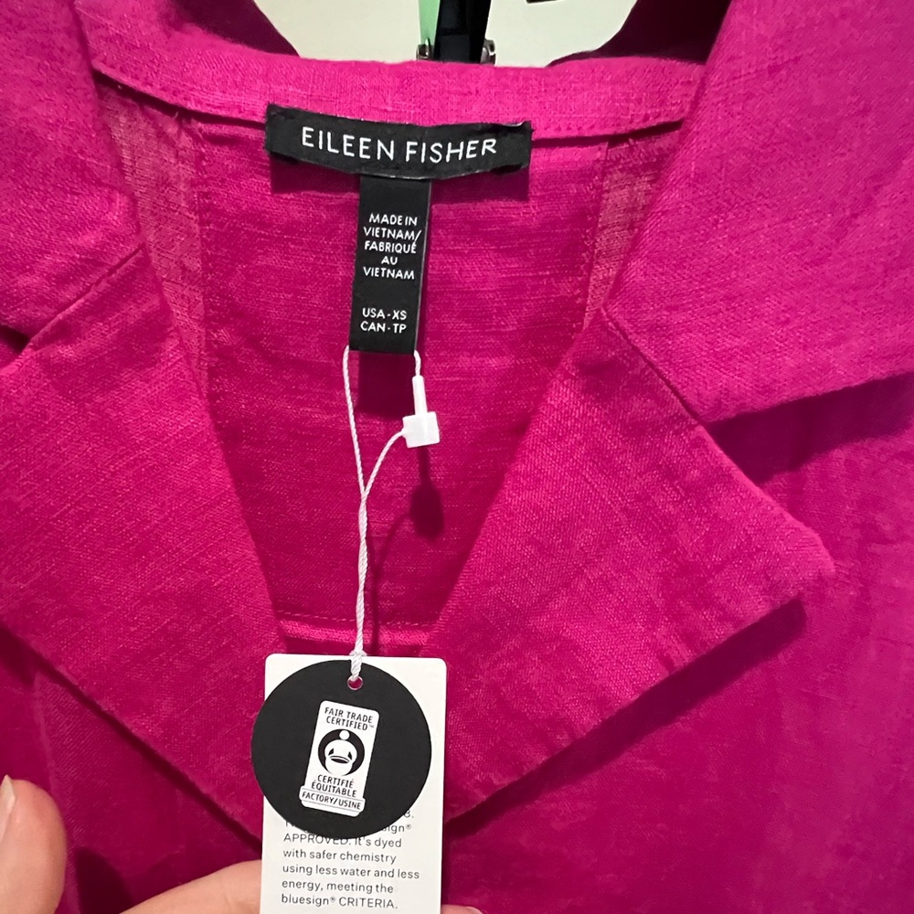 Eileen Fisher Linen Short-Sleeve Shift Dress in Bright Magenta - Picture 2 of 7